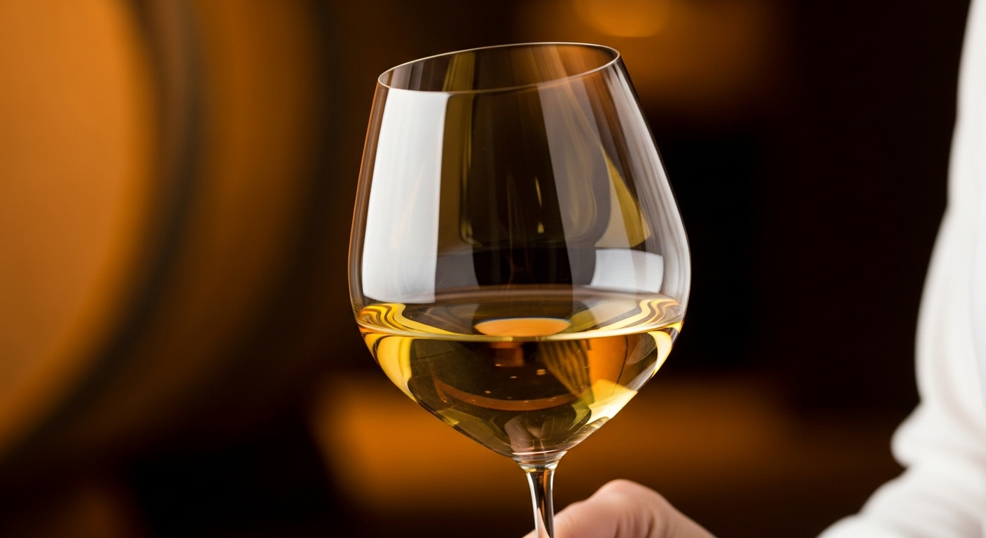 Wide-bowled, 'Burgundy' style wine glass for oaked, rich Chardonnay.